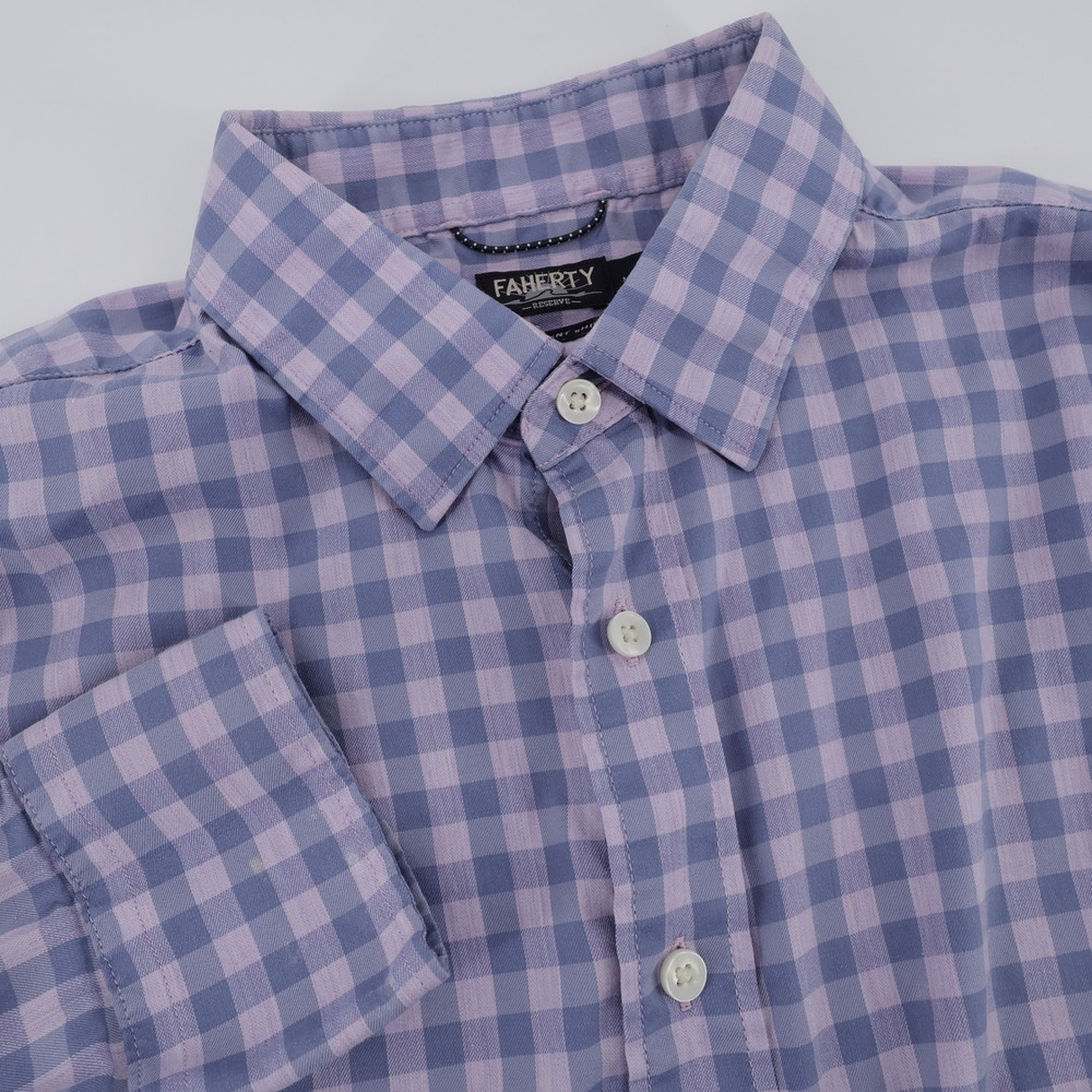 Faherty Movement Gingham Button Down Purple Long Sleeve Mens Medium